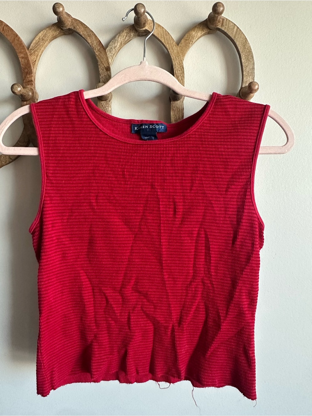 Karen Scott Red Ribbed Sleeveless Shell Top